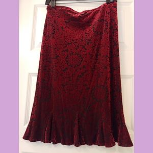 EXPRESS Sexy, slinky red/black velvet skirt